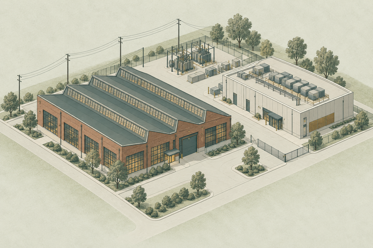 Conceptual illustration of an industrial campus; not the actual property